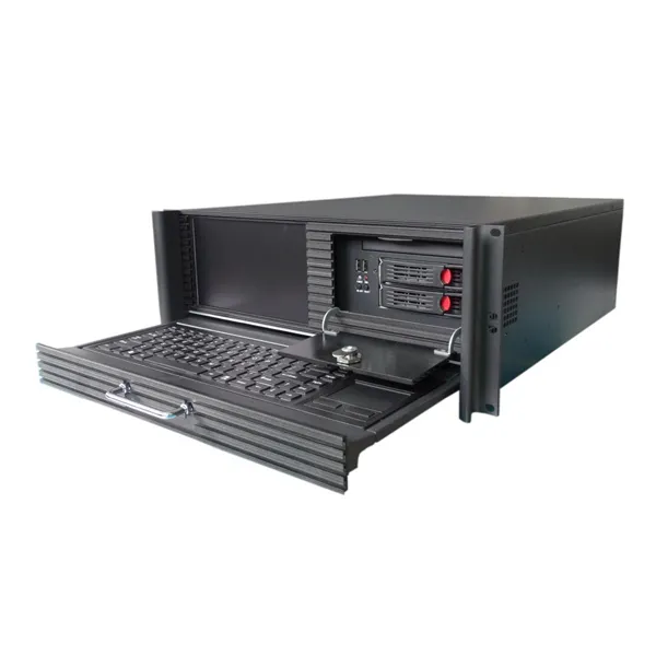 4U Rackmount Industrial PC All-in-one Workstation with Integrated 8.9" Display and Drawer Keyboard and Mouse